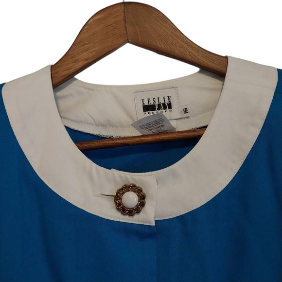 Vtg Leslie Fay Size 16 ILGWU Union Made USA Blue White Retro Button Down Shirt - Picture 4 of 10